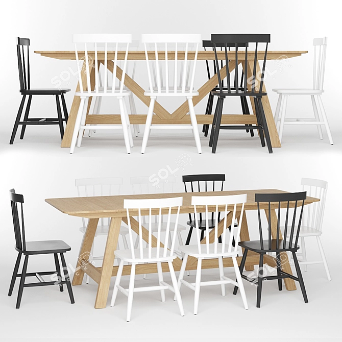 Modern Buondi Table and Stylish JIMI Chairs 3D model image 1