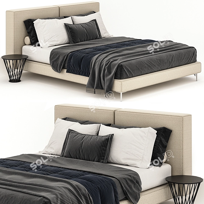 Sleek Ivory Bed 3D model image 1