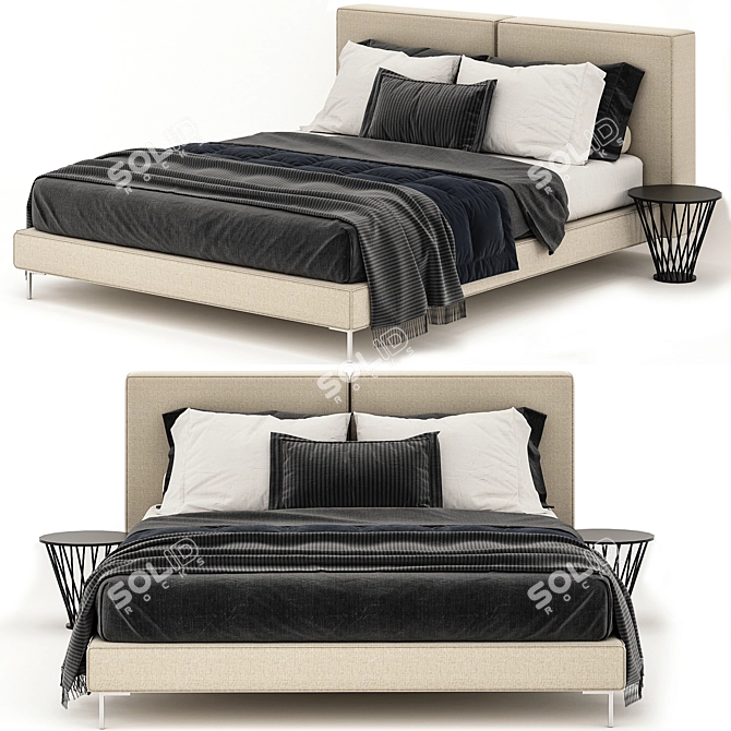 Sleek Ivory Bed 3D model image 2