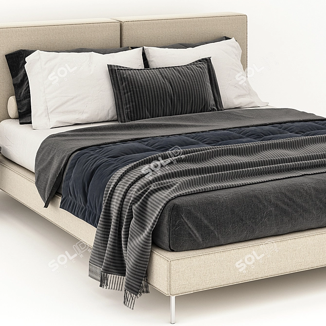 Sleek Ivory Bed 3D model image 3