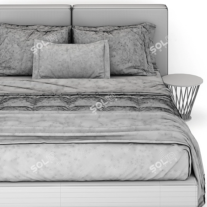 Sleek Ivory Bed 3D model image 4