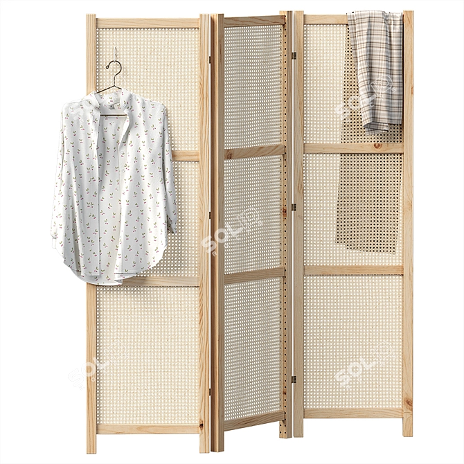 Folding Rattan Weave Screen 3D model image 1