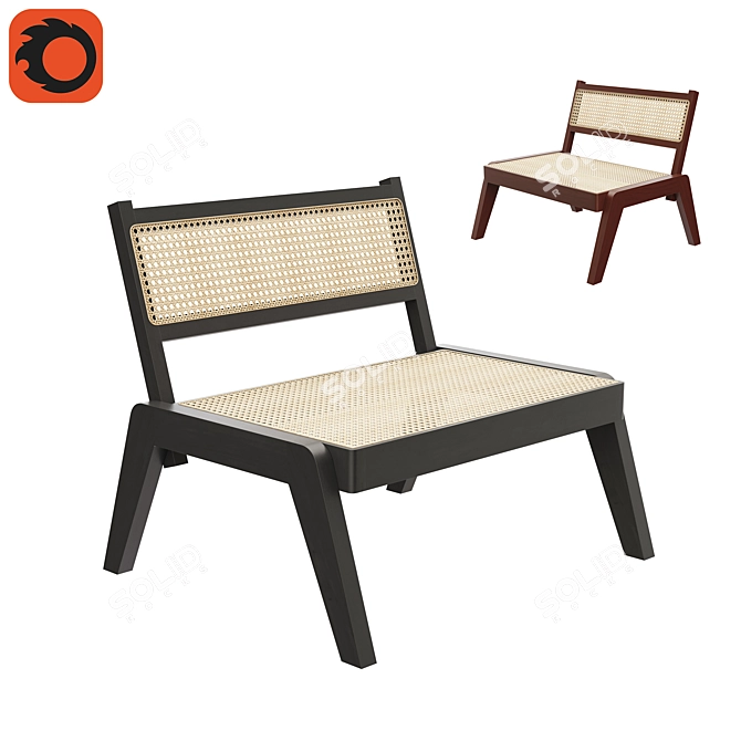 Elegant Walnut Rattan Lounge Chair 3D model image 1