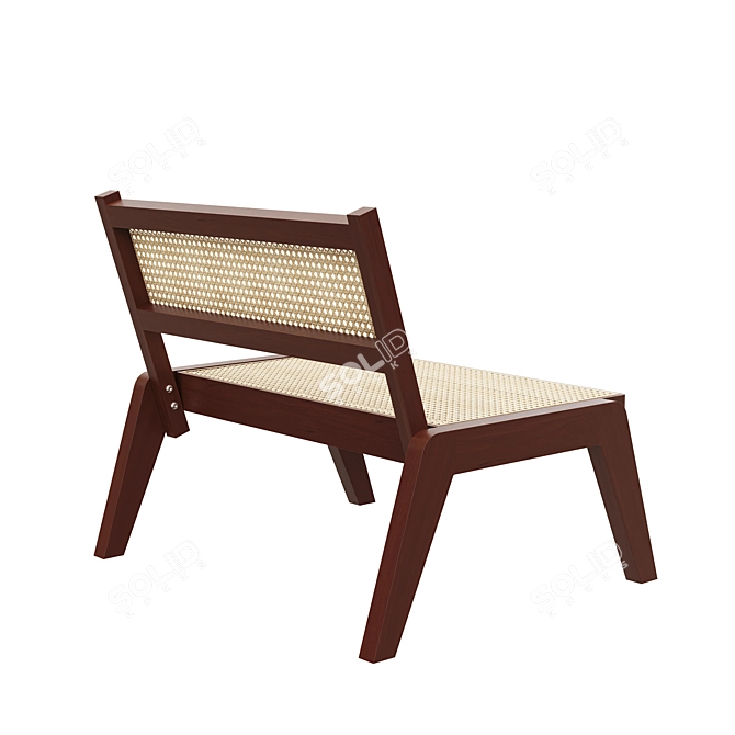 Elegant Walnut Rattan Lounge Chair 3D model image 4