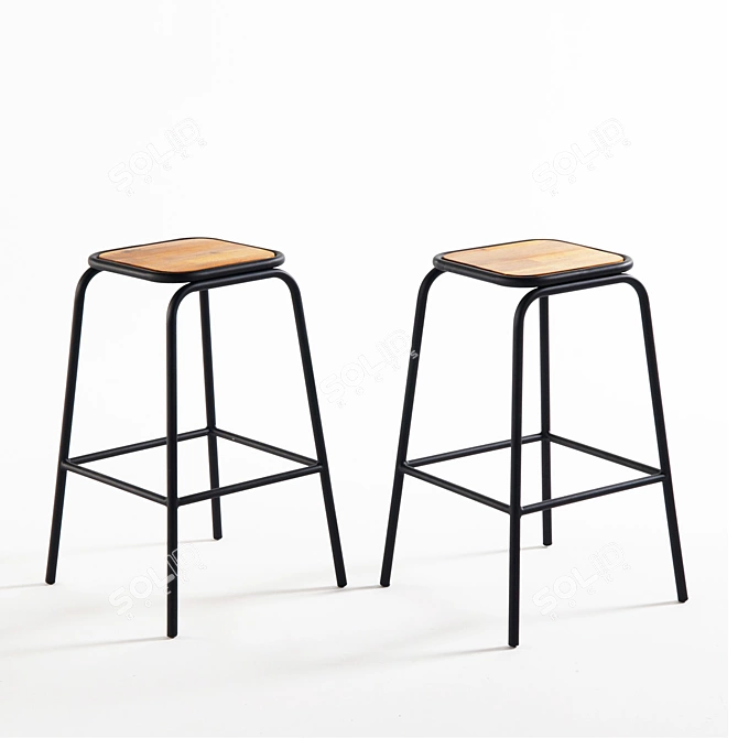 Retro Black Hiba Bar Stools 3D model image 3