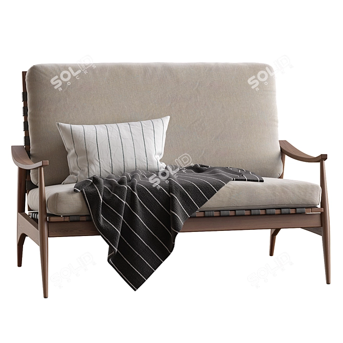 Sleek Mid-Century Outdoor Wood Sofa 3D model image 2