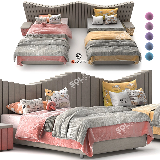 5-Piece Attached Bed Cat Set - 28 3D model image 1