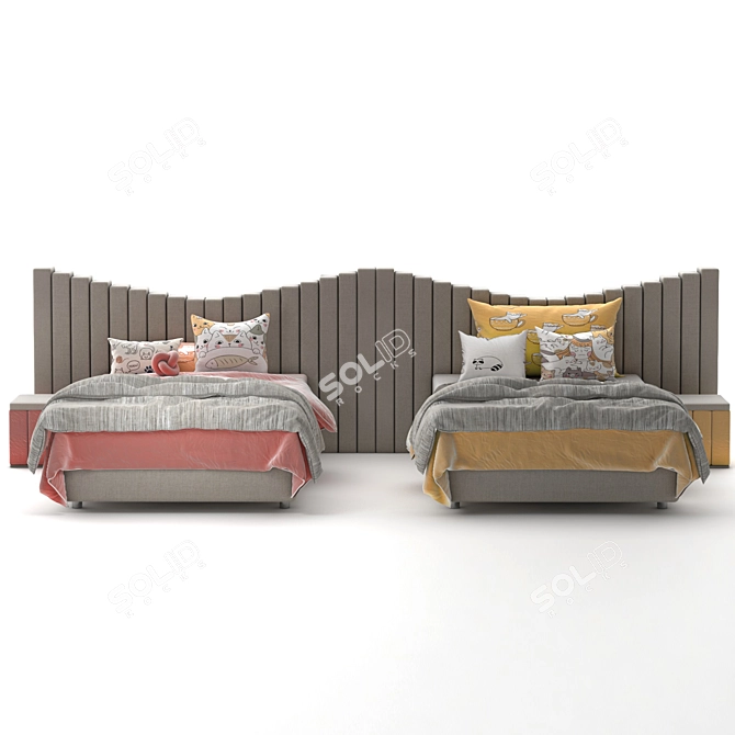 5-Piece Attached Bed Cat Set - 28 3D model image 2