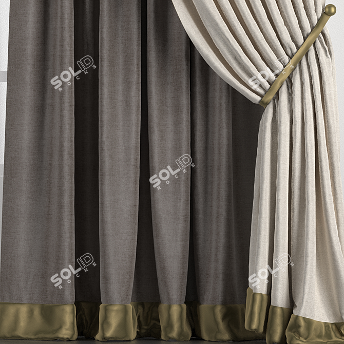 Elegant Curtain Set with Tulle 3D model image 2