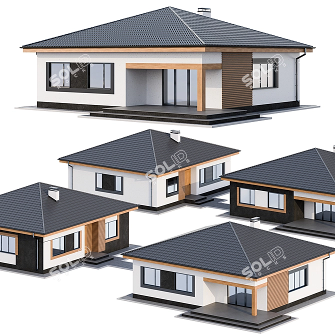 Contemporary Wood Finish One-Storey Cottage 3D model image 1