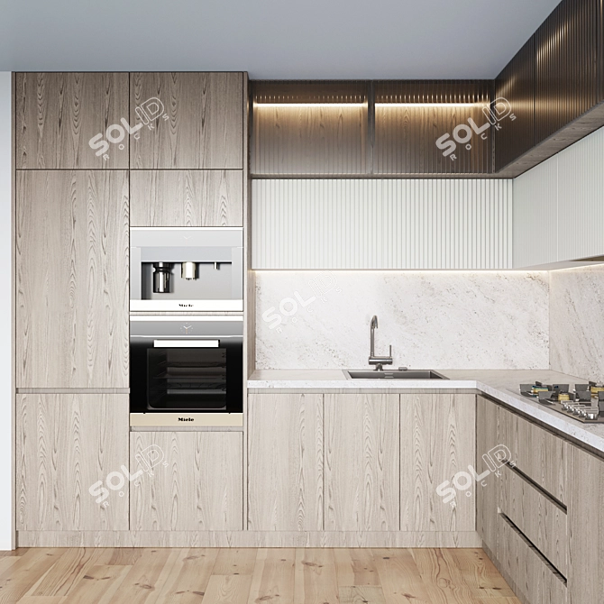 Modern Kitchen Set with Gas Hob, Sink, Oven, and Hood 3D model image 4