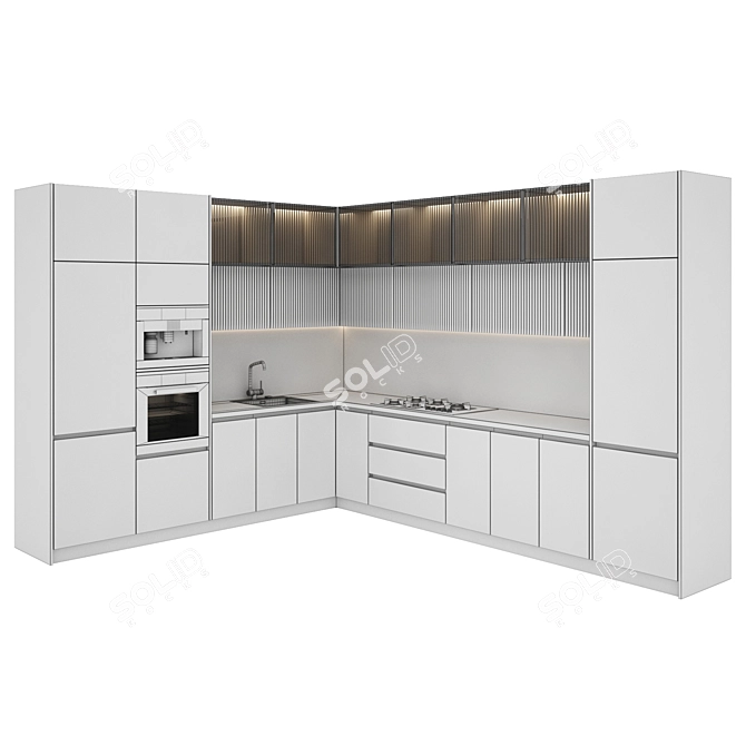 Modern Kitchen Set with Gas Hob, Sink, Oven, and Hood 3D model image 5