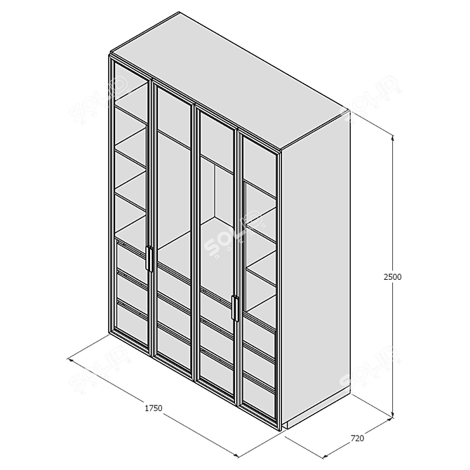 9-Drawer Cupboard with Detailed Dimensions 3D model image 5