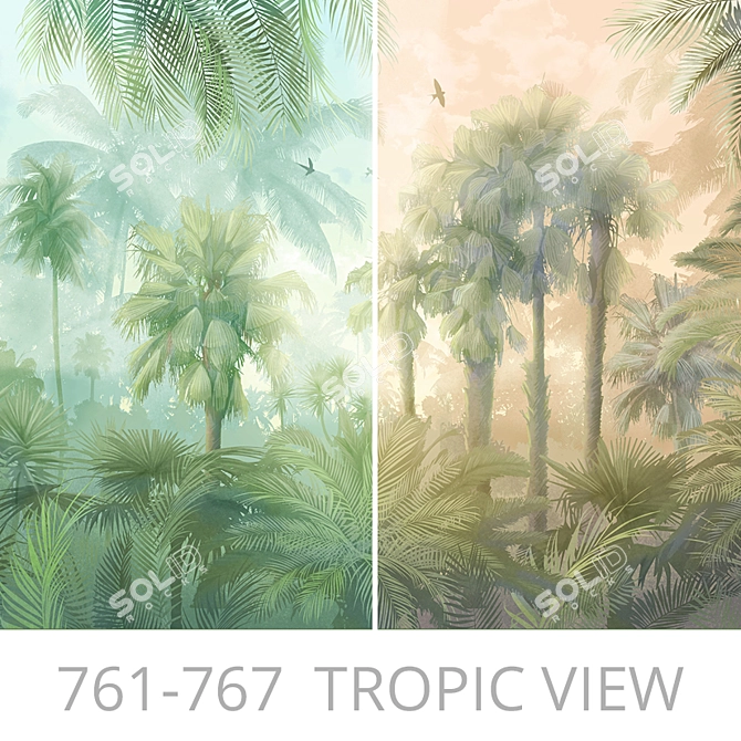 Title: Tropical Paradise Panels - Customizable Design Wallpapers 3D model image 1