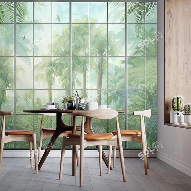 Title: Tropical Paradise Panels - Customizable Design Wallpapers 3D model image 2