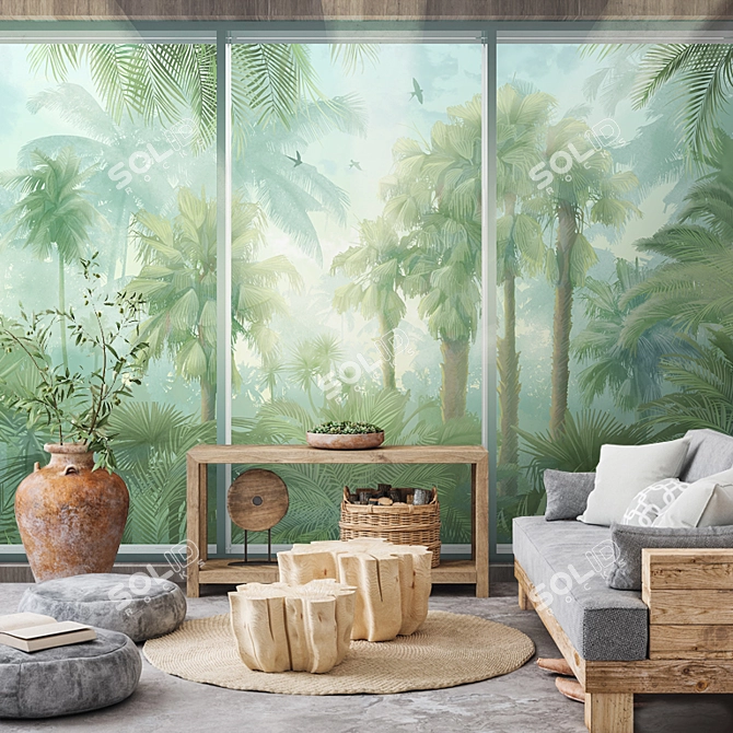 Title: Tropical Paradise Panels - Customizable Design Wallpapers 3D model image 6