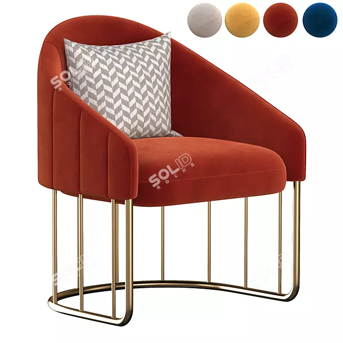 Luxury Gold Velvet Accent Chair 3D model image 3