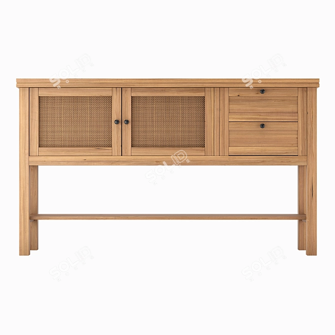 Gabin Pine & Woven Buffet: Elegant 1420 x 370 x 840H mm Design 3D model image 1