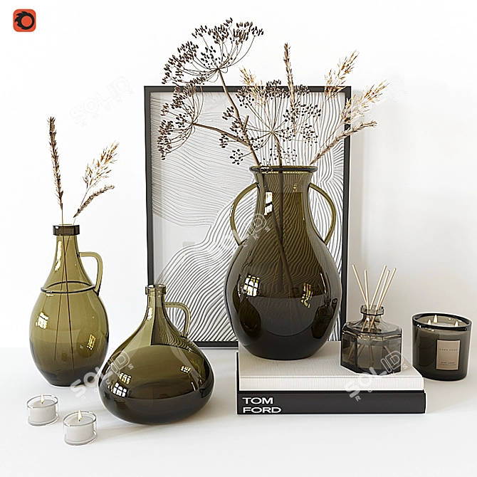 Elegant Glass Vase Decor Set 3D model image 1