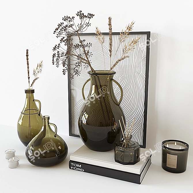 Elegant Glass Vase Decor Set 3D model image 2