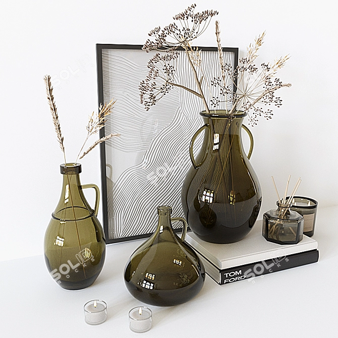 Elegant Glass Vase Decor Set 3D model image 3