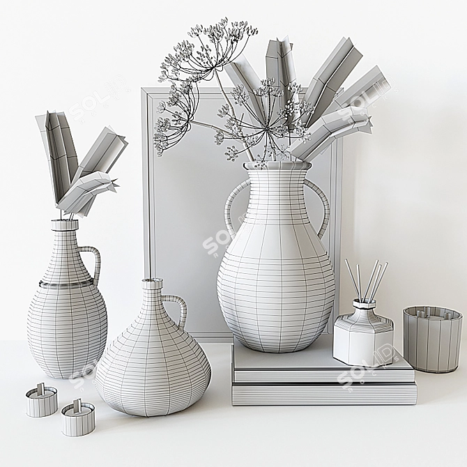 Elegant Glass Vase Decor Set 3D model image 5