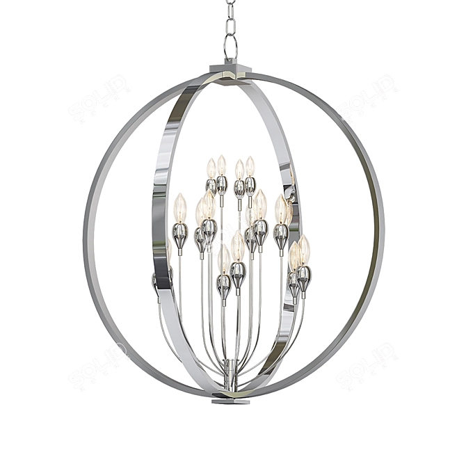 Elegant Polished Nickel Chandelier: Hudson 3D model image 1