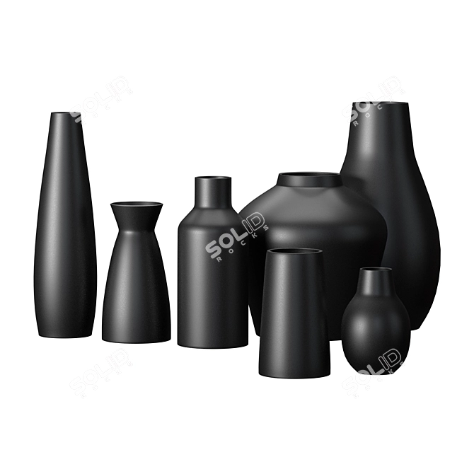 Sleek Black Ceramic Vases 3D model image 1