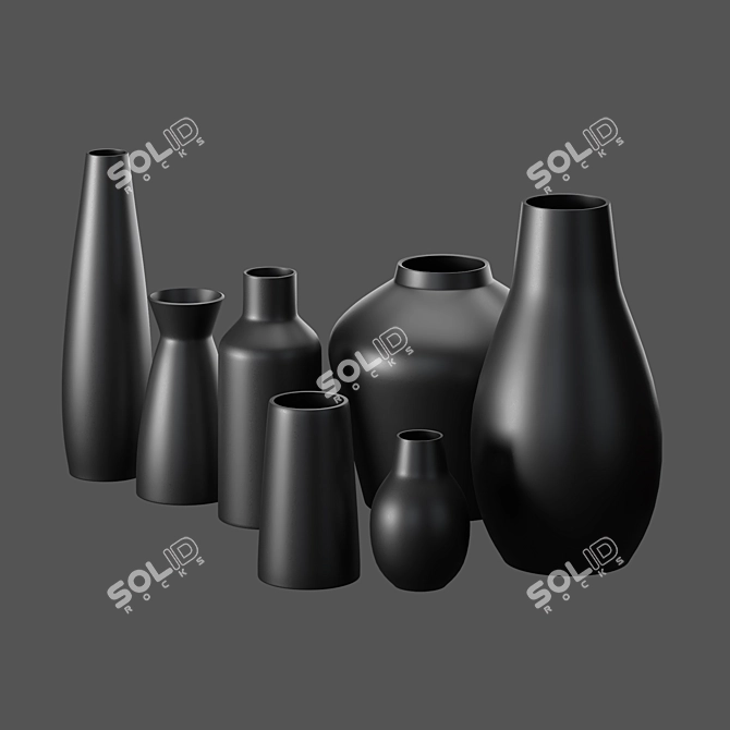 Sleek Black Ceramic Vases 3D model image 2