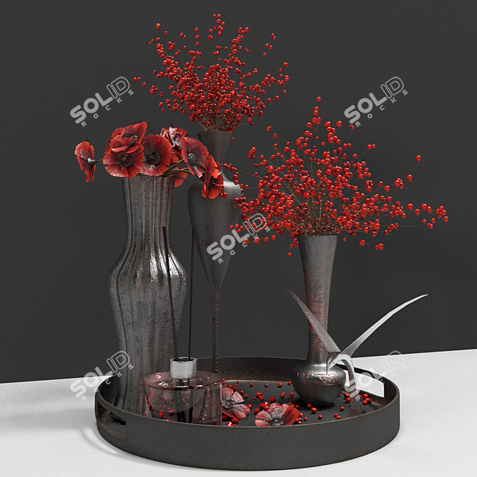 Vibrant Red Plant Design: High-Quality Textures 3D model image 6