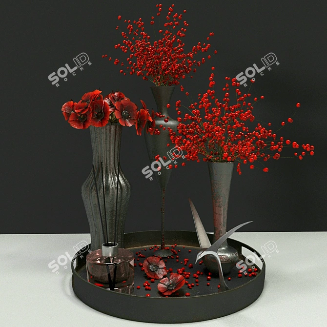 Vibrant Red Plant Design: High-Quality Textures 3D model image 8