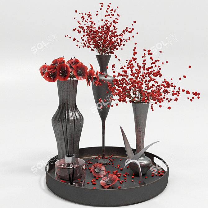 Vibrant Red Plant Design: High-Quality Textures 3D model image 9