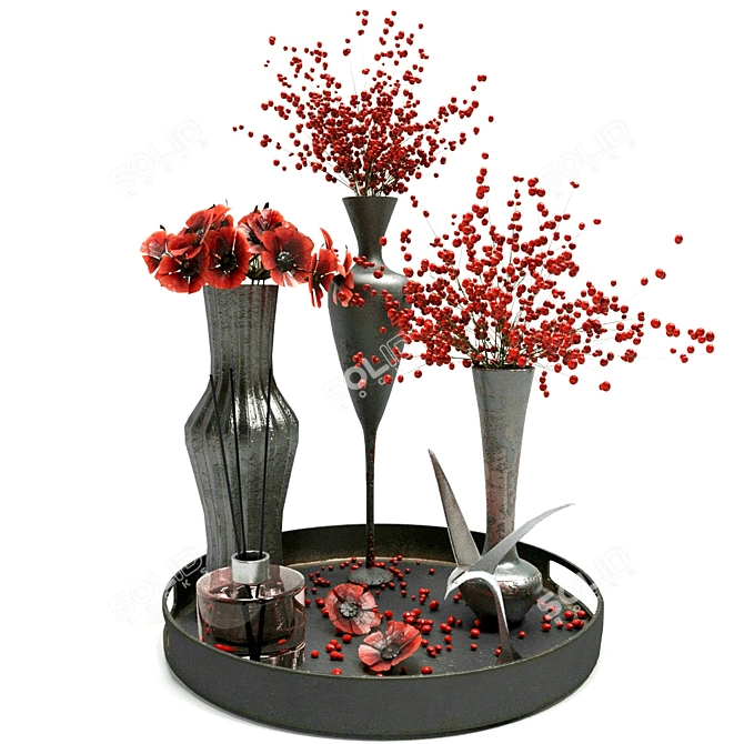 Vibrant Red Plant Design: High-Quality Textures 3D model image 10