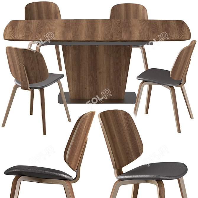 Modern Boconcept Milano Table-Aarhus Dining Chair Set 3D model image 1