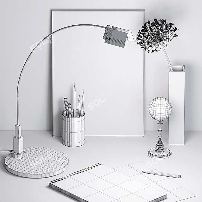 Desktop Decor Set: Lamp, Artwork, Crystal Ball 3D model image 14
