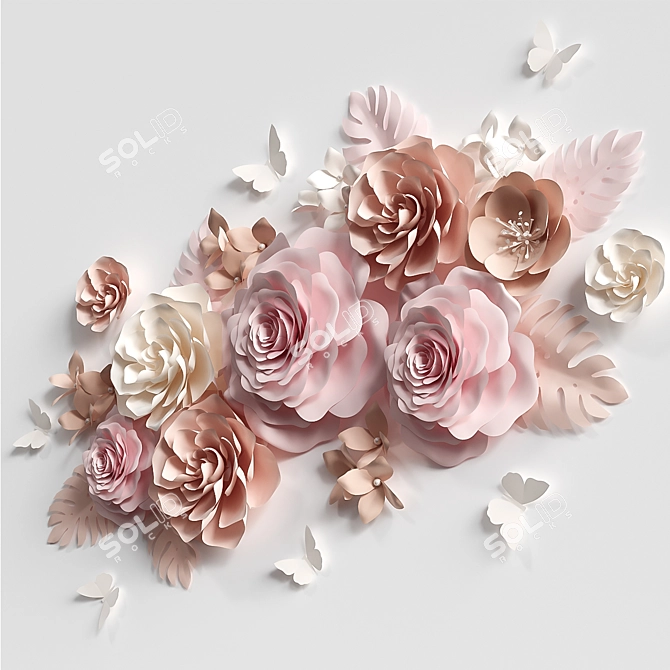 Paper Flower Composition: Vibrant & Versatile Floral Decor 3D model image 2