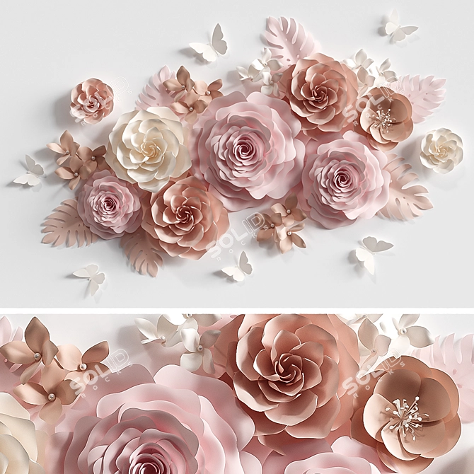 Paper Flower Composition: Vibrant & Versatile Floral Decor 3D model image 5