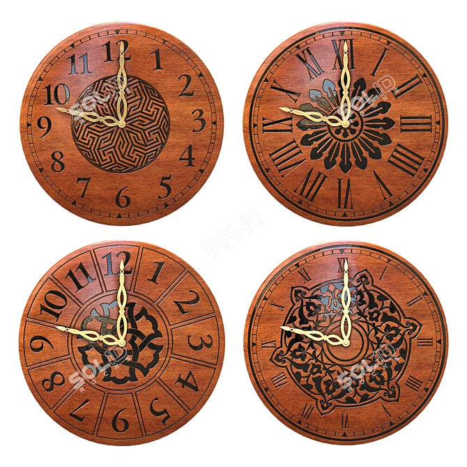 Elegant Wooden Clock Collection 3D model image 1