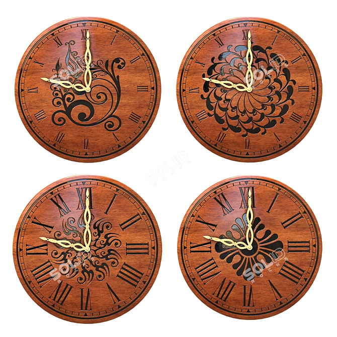 Elegant Wooden Clock Collection 3D model image 2