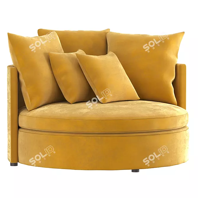 Mustard Velvet 2-Seater Sofa 3D model image 1