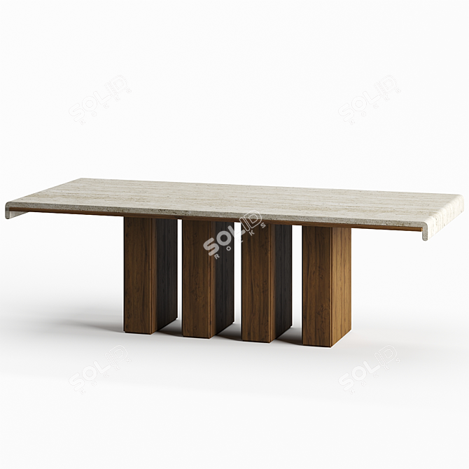 Travertine Draped Wood Dining Table 3D model image 1