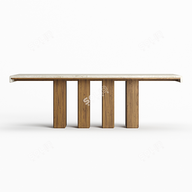 Travertine Draped Wood Dining Table 3D model image 3