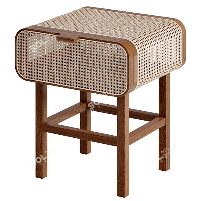 Retro Teak Cane Accent Table: Stylish Storage Solution 3D model image 1