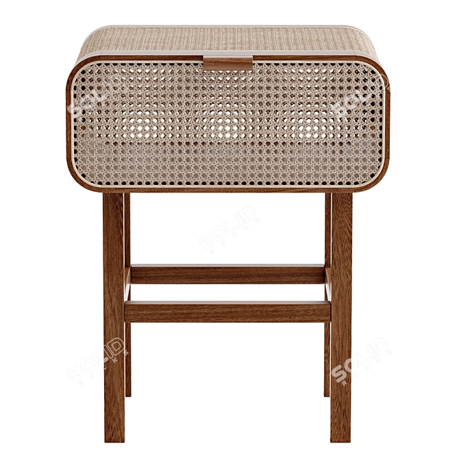 Retro Teak Cane Accent Table: Stylish Storage Solution 3D model image 2