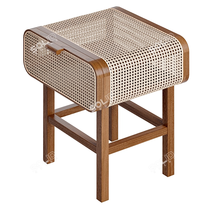 Retro Teak Cane Accent Table: Stylish Storage Solution 3D model image 3