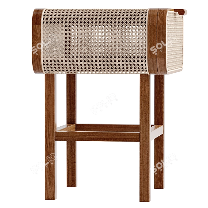 Retro Teak Cane Accent Table: Stylish Storage Solution 3D model image 4