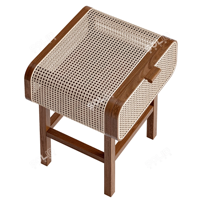 Retro Teak Cane Accent Table: Stylish Storage Solution 3D model image 5