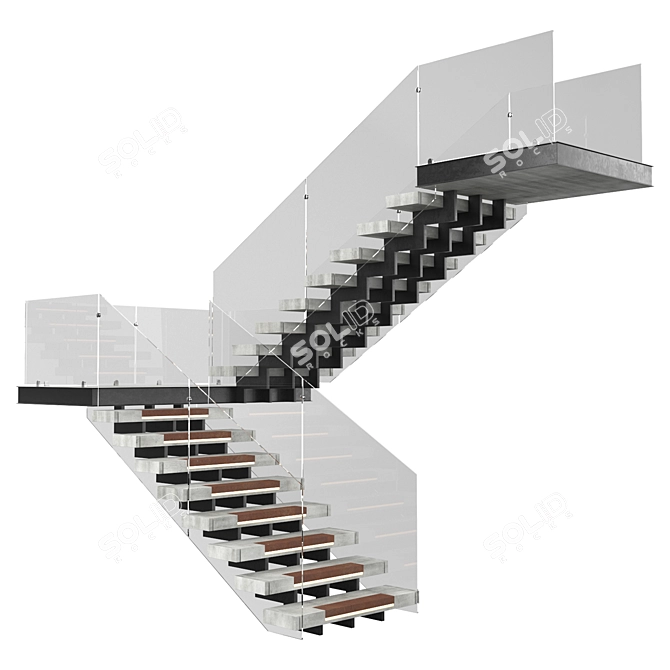 Sleek Modern Stairs 3D | Wood, Concrete, Glass 3D model image 1