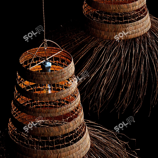 Title: Rattan Hanging Chandelier 3D model image 4