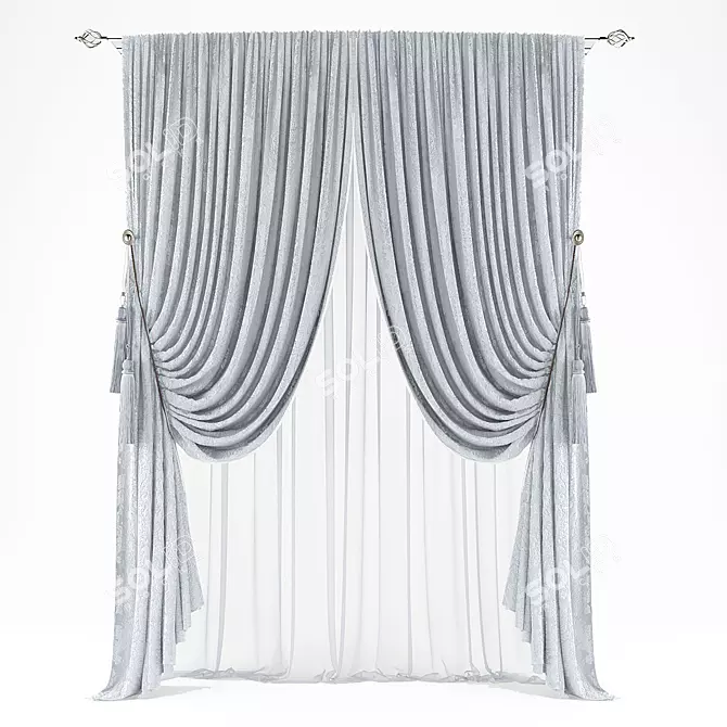 Elegant White Window Curtains 3D model image 1